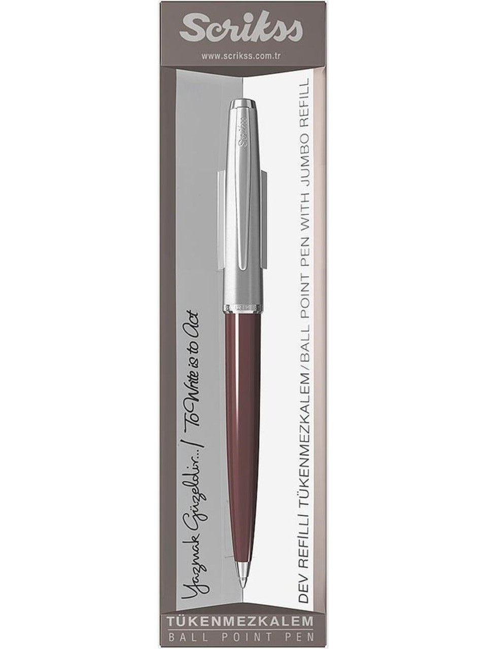 Scrikss Premium Tükenmez Kalem | Bordo & Krom Tasarım