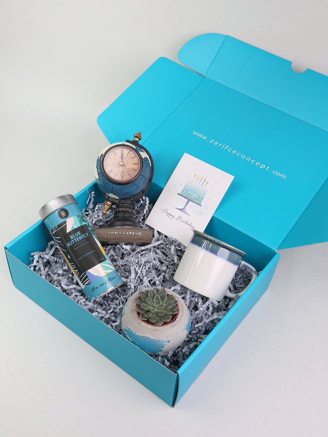 Mavi Dünya Küre Saati Hediye Kutusu - Happy Birthday