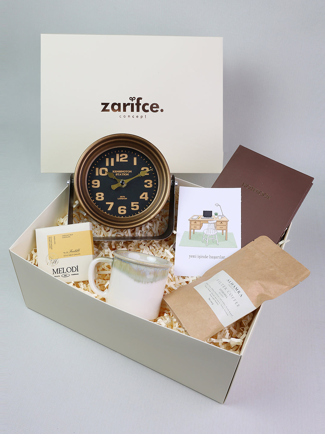 Retro Masa Saati & Kahve Hediye Kutusu - Yeni işinde başarılar...