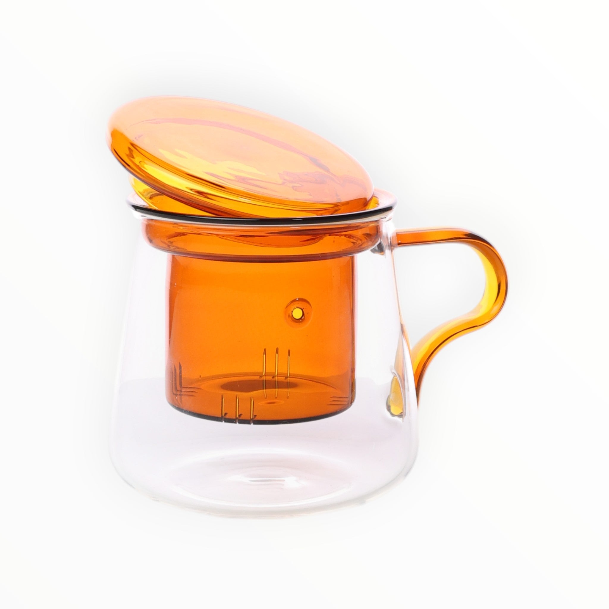 Cam Bitki Çayı Demleme Kupası Süzgeçli 350 ml (Amber Detaylı)