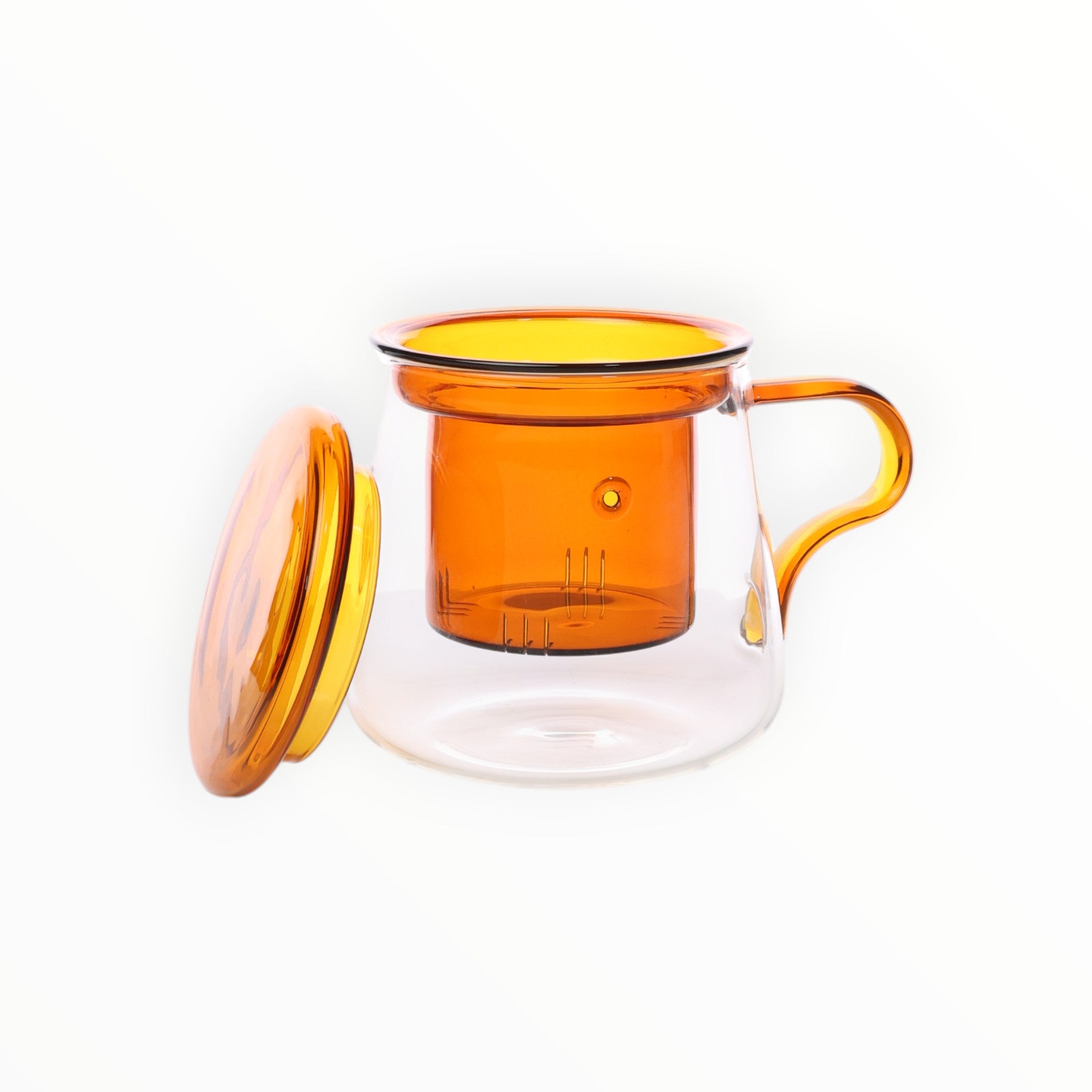 Cam Bitki Çayı Demleme Kupası Süzgeçli 350 ml (Amber Detaylı)