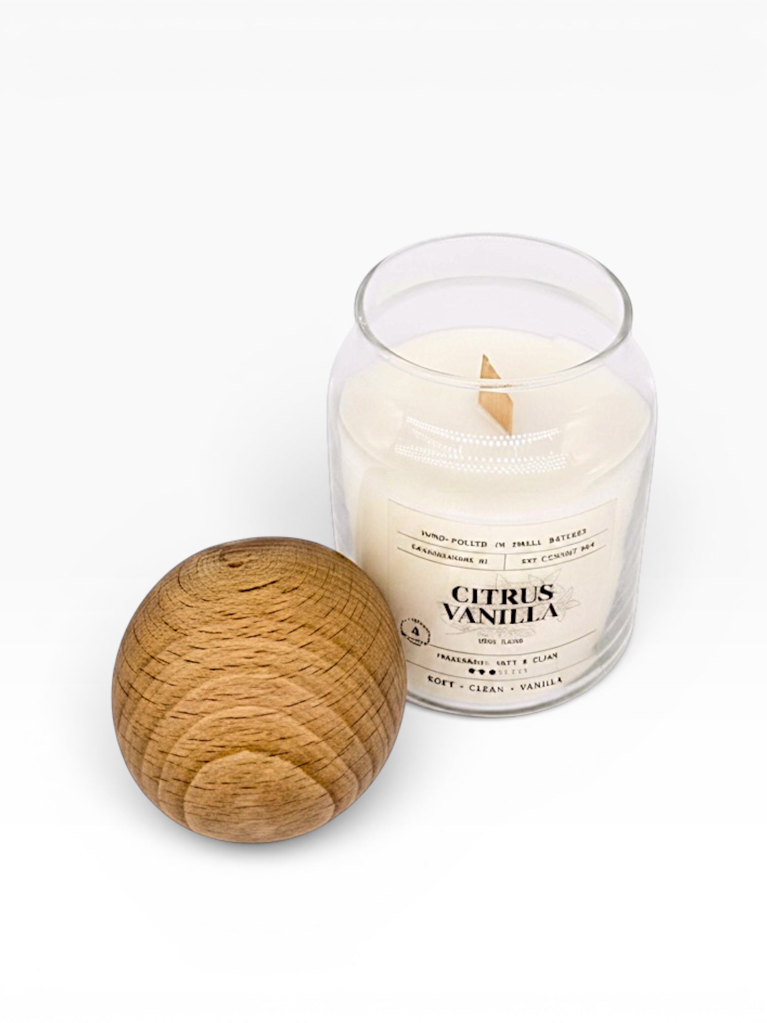 CITRUS VANILLA Ahşap Kapaklı Kavanoz Mum – Ahşap Fitilli Doğal Soya & Coconut Wax