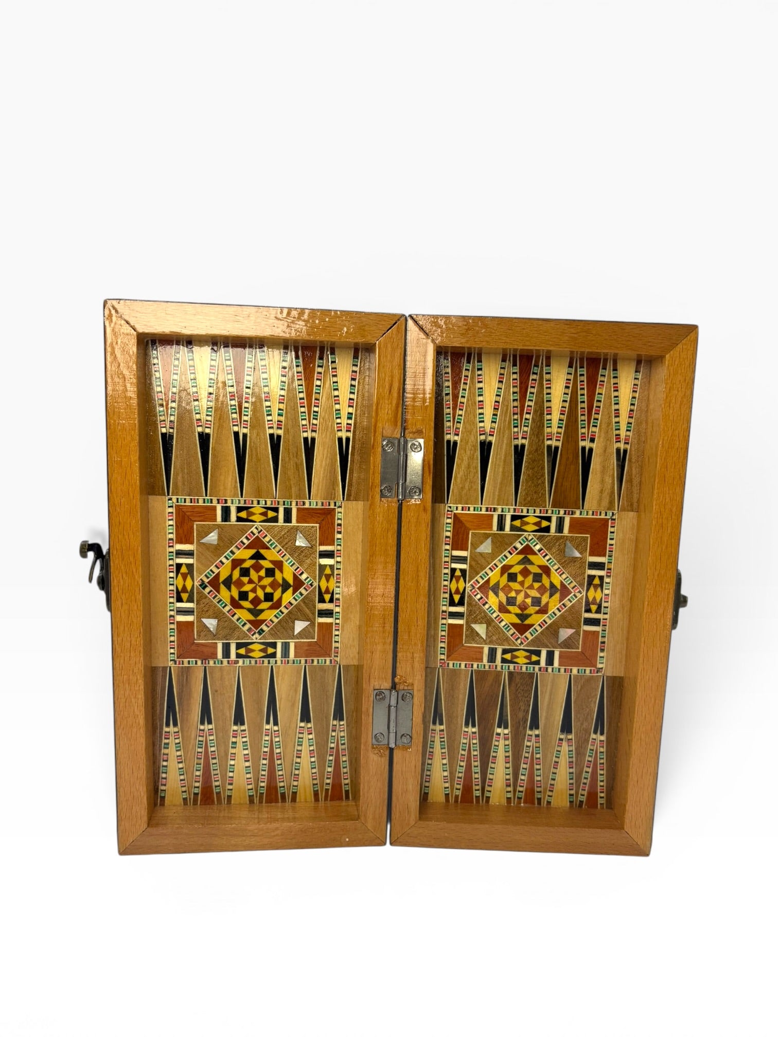Ahşap El İşçiliği Sedef Detaylı Mini Tavla Seti 23x23 cm | Çanta Model Seyahat Tavlası - Siyah