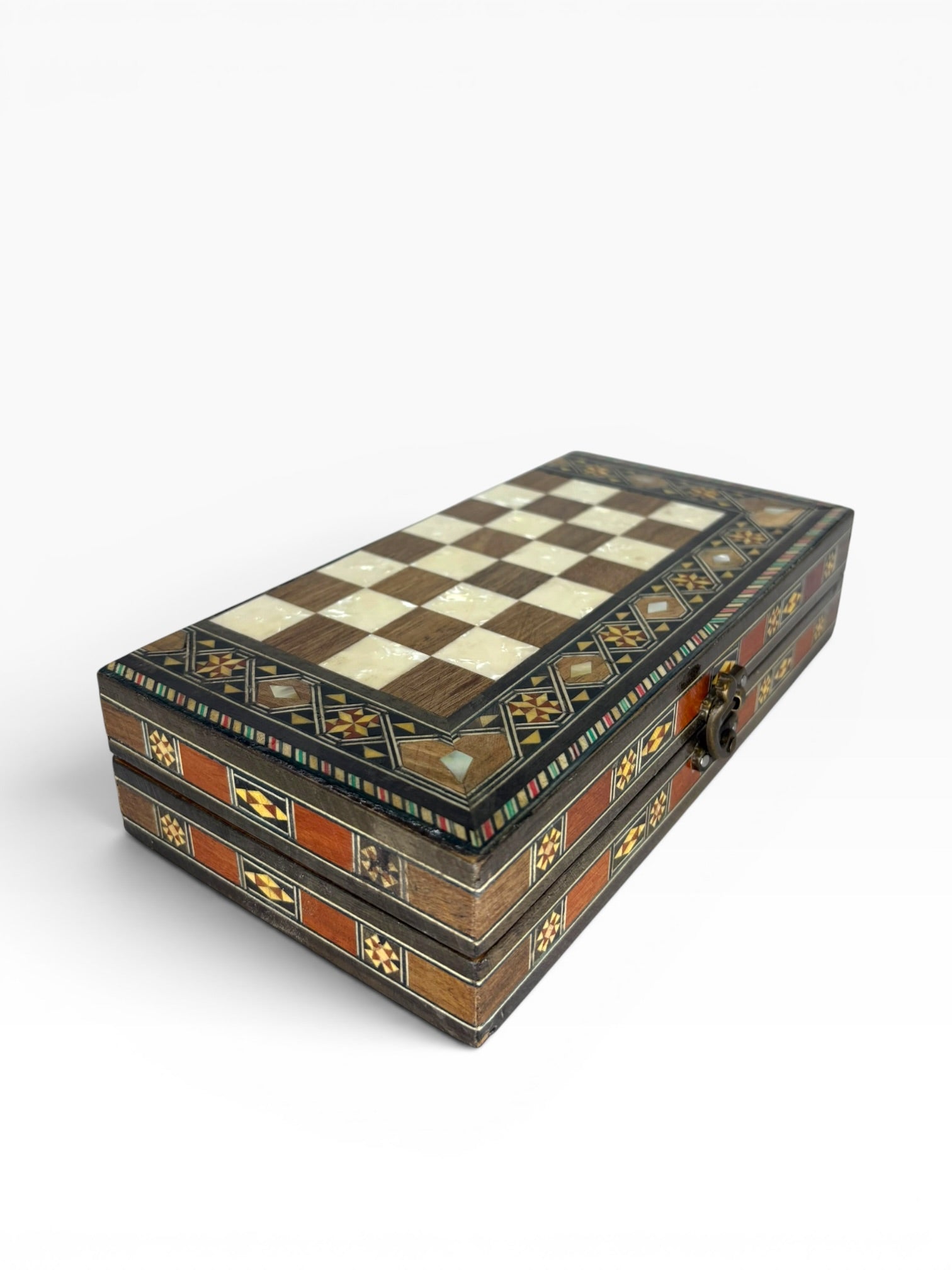 Ahşap El İşçiliği Sedef Detaylı Mini Tavla Seti 23x23 cm | Çanta Model Seyahat Tavlası - Kahve