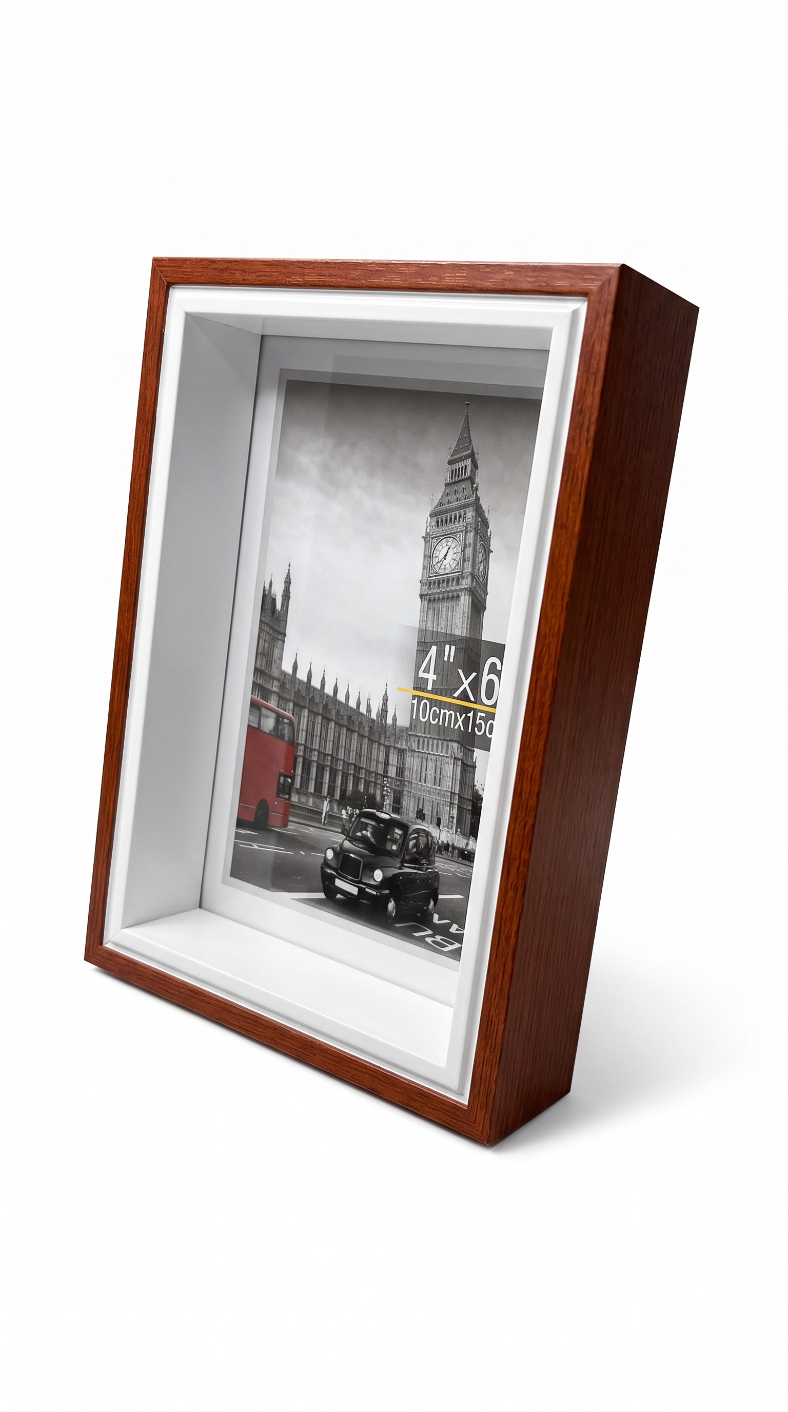 Ceviz Tonlu Ahşap Derin Fotoğraf Çerçevesi – 10 × 15 cm