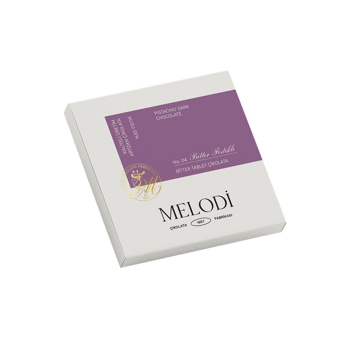 Melodi Fıstık Parçacıklı Bitter Tablet Çikolata 60 gr – Antep Fıstıklı Premium Bitter Çikolata