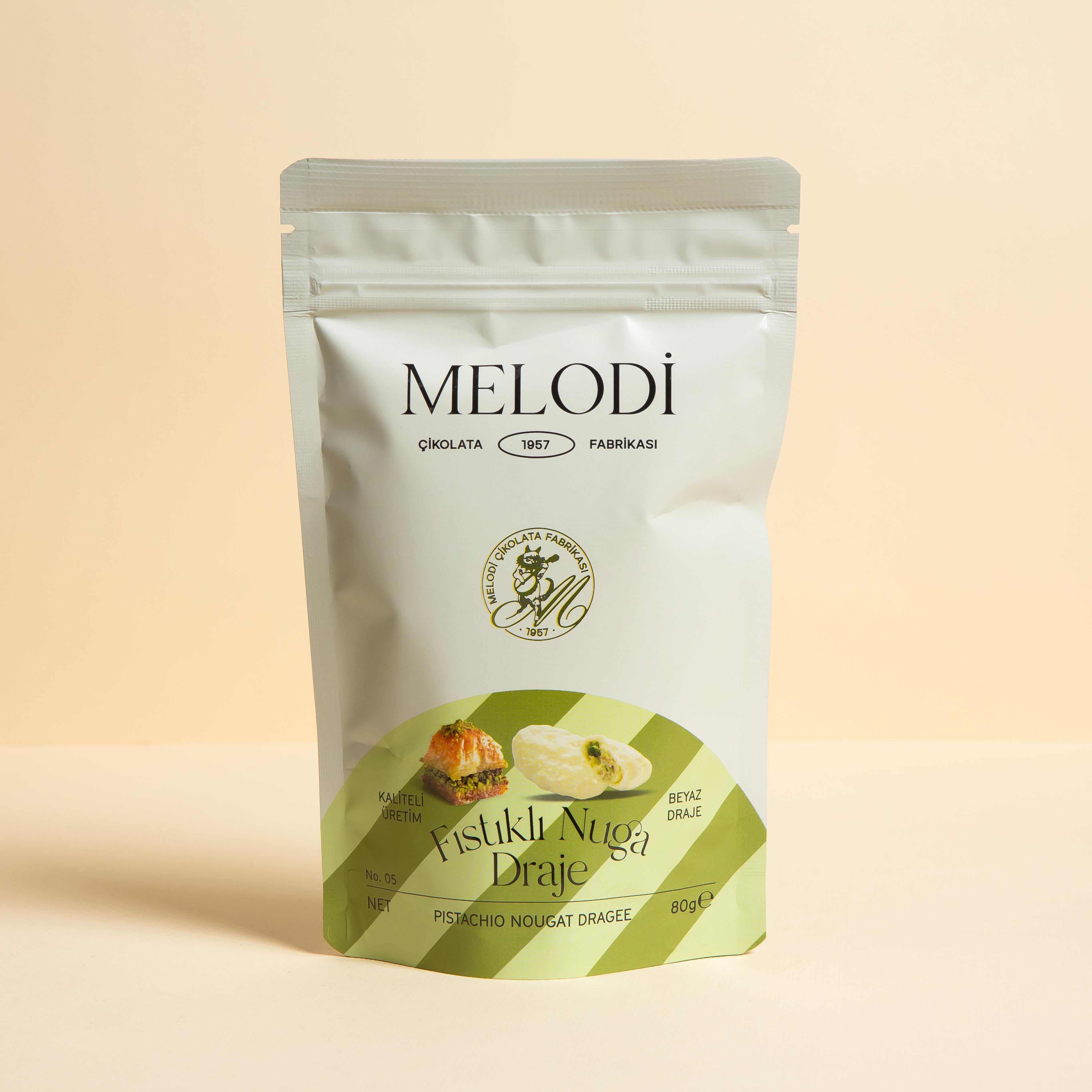 Melodi Fıstıklı Nuga Draje 80 gr – Beyaz Çikolata Kaplı Antep Fıstıklı Gurme Draje