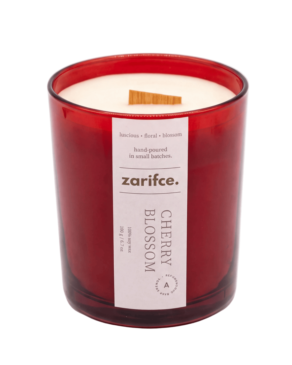 Kiraz Çiçeği Kokulu Kırmızı Mum - 180 gr | %100 Doğal Soya Wax & Ahşap Fitil - zarifceconcept-1