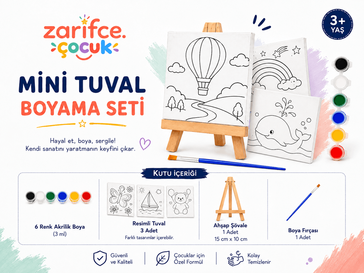 Mini Tuval Boyama Seti – 3 Resimli Tuval ve Şövale | 3+ Yaş - zarifceconcept-2
