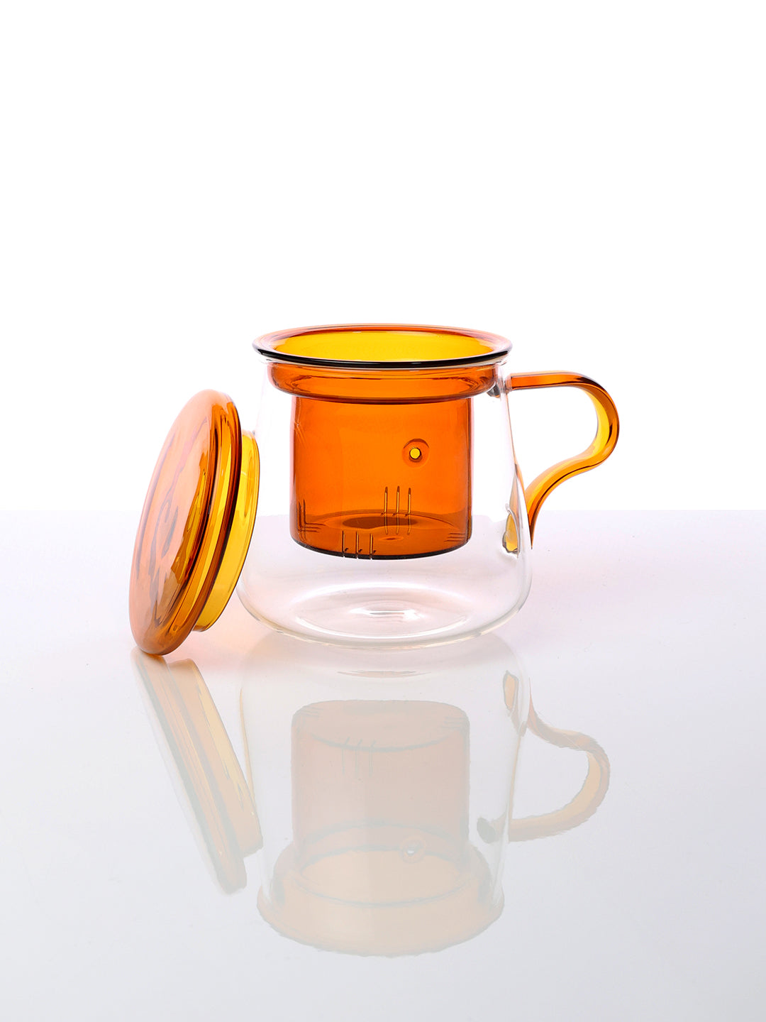 Cam Bitki Çayı Demleme Kupası Süzgeçli 350 ml (Amber Detaylı)