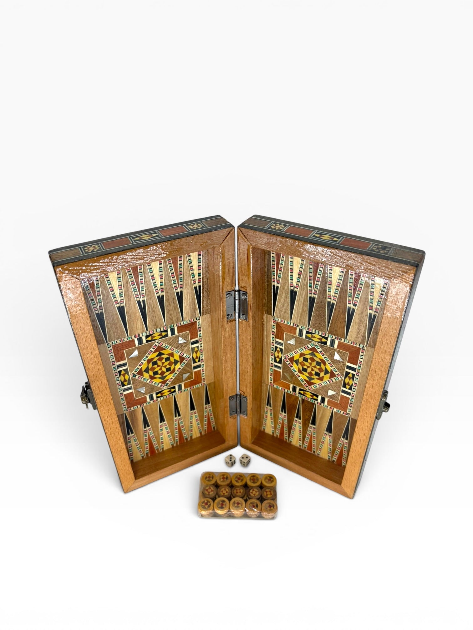 Ahşap El İşçiliği Sedef Detaylı Mini Tavla Seti 23x23 cm | Çanta Model Seyahat Tavlası - Siyah