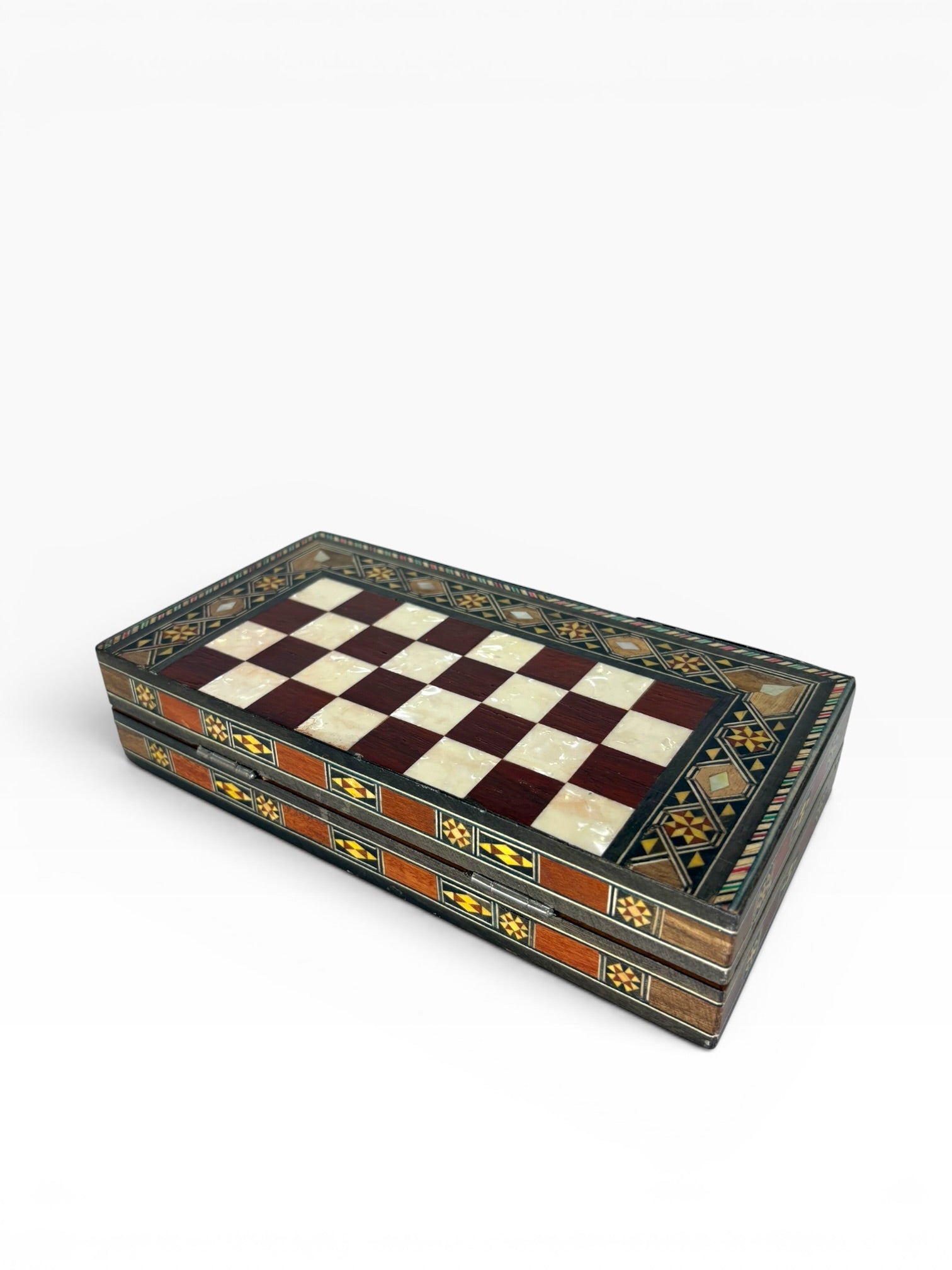 Ahşap El İşçiliği Sedef Detaylı Mini Tavla Seti 23x23 cm | Çanta Model Seyahat Tavlası - Bordo