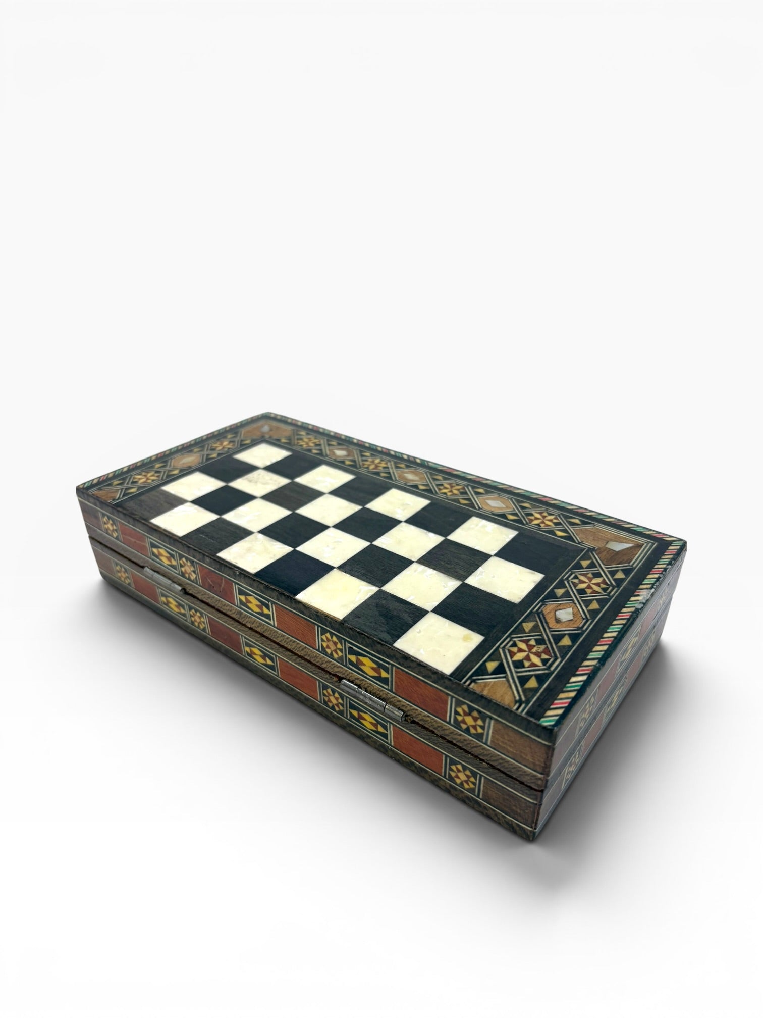 Ahşap El İşçiliği Sedef Detaylı Mini Tavla Seti 23x23 cm | Çanta Model Seyahat Tavlası - Siyah