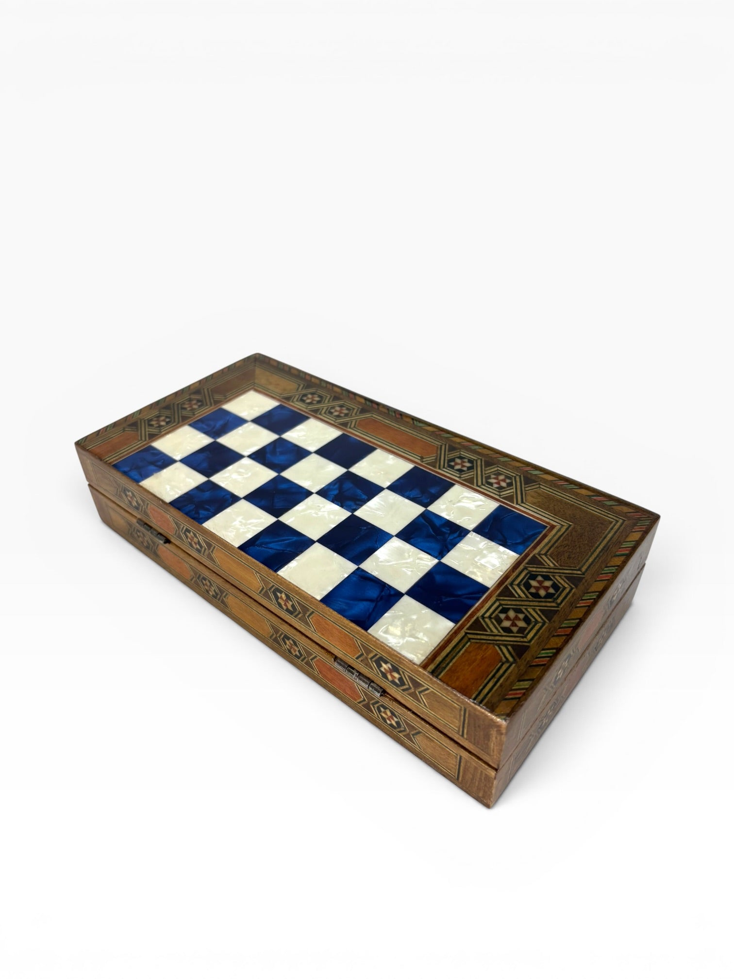 Masif Ahşap El İşçiliği Tavla Seti 22x22 cm – Dekoratif Premium Tavla - Mavi Renk