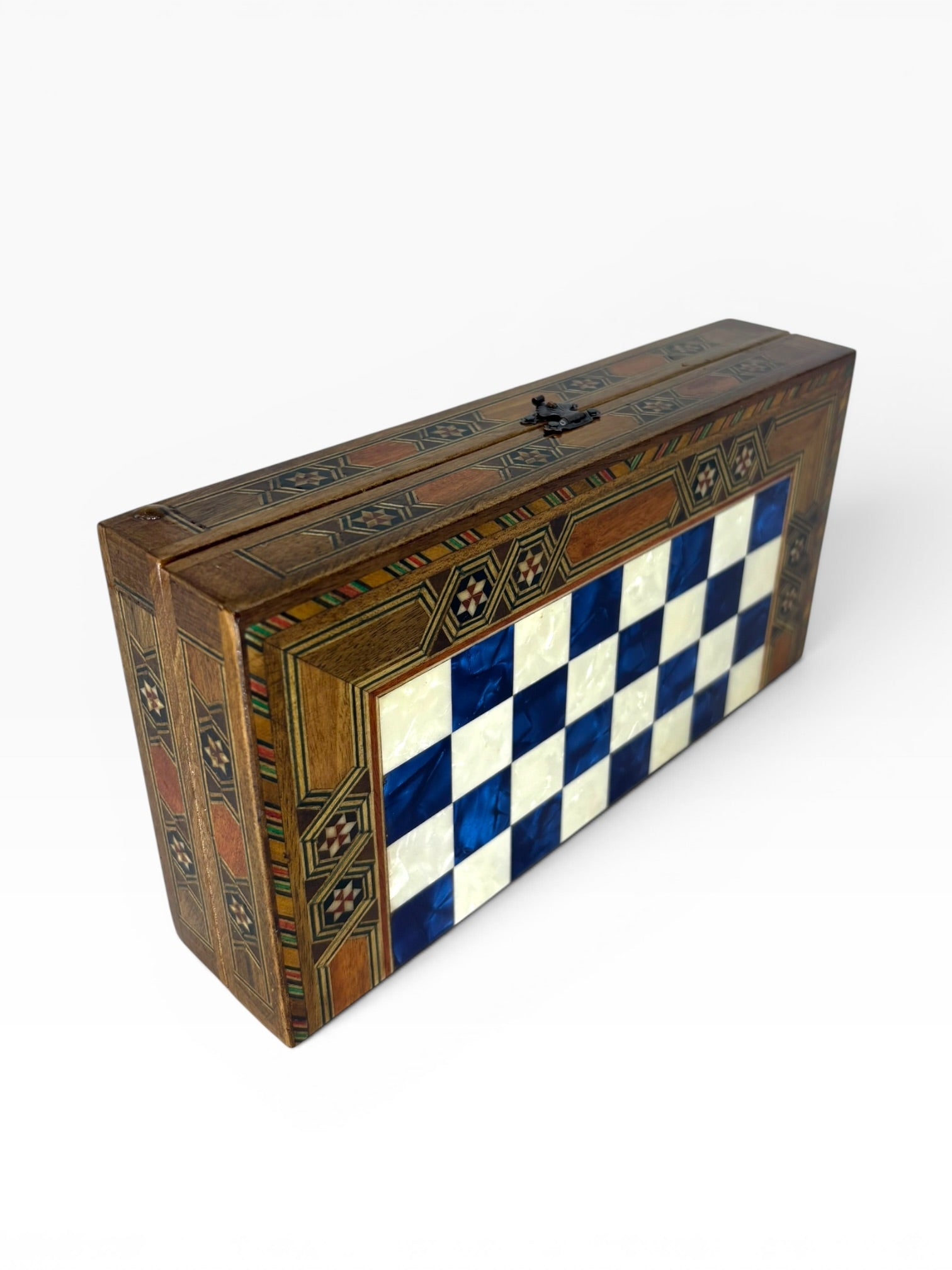 Masif Ahşap El İşçiliği Tavla Seti 22x22 cm – Dekoratif Premium Tavla - Mavi Renk