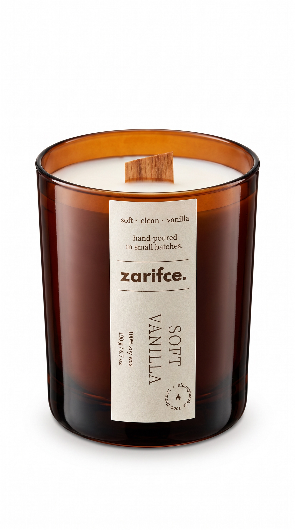 Vanilya Kokulu Amber Mum – 190 cc | %100 Soya Wax & Ahşap Fitil