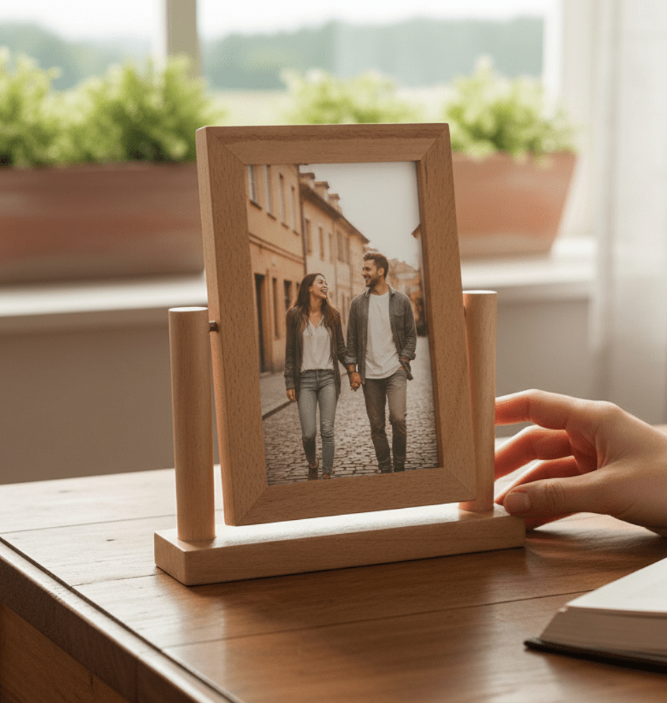 Ahşap Döner Fotoğraf Çerçevesi – Çift Taraflı, 10×15 cm Uyumlu - zarifceconcept-3