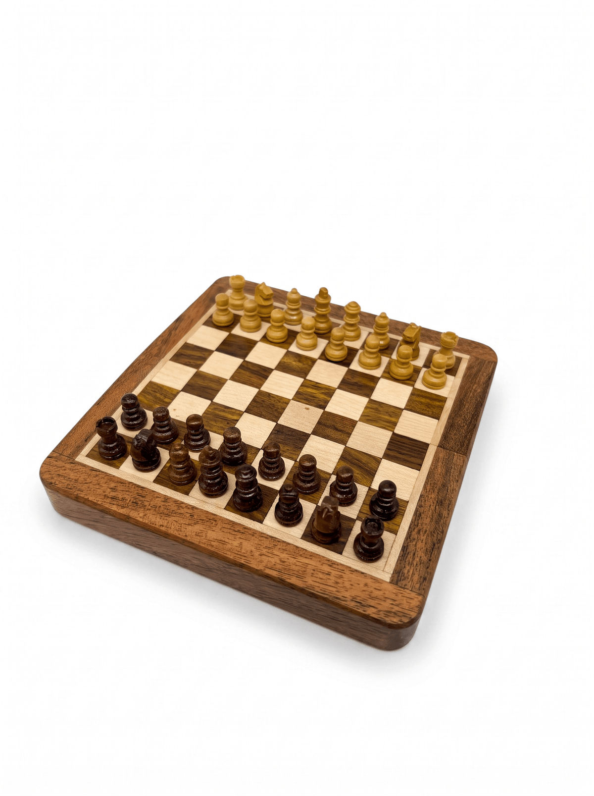 El İşçiliği Gül Ağacı Mıknatıslı Satranç Takımı 12,5 cm – Mini / Cep Boy - zarifceconcept-1