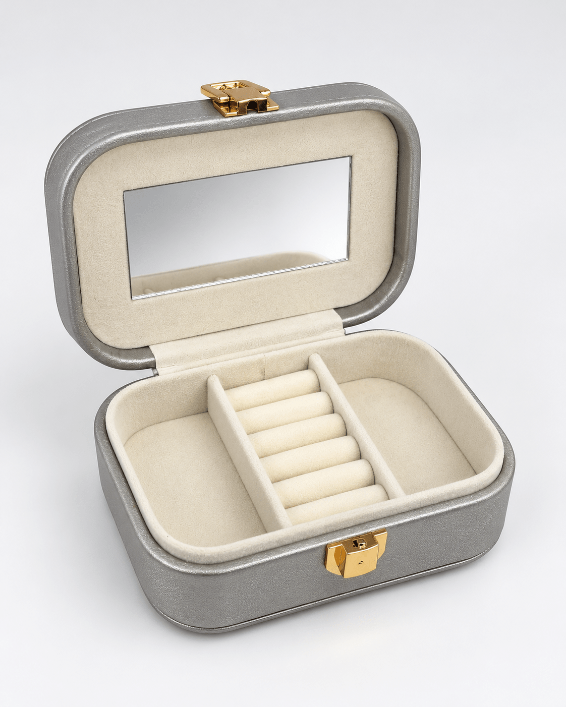 Gri Aynalı Takı Kutusu – 14 × 9 cm - zarifceconcept-1