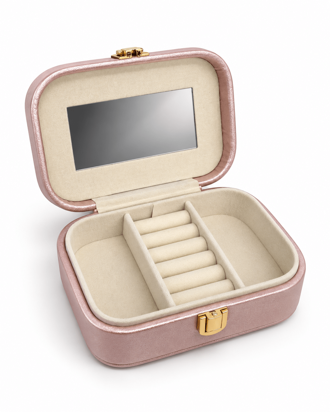 Pudra Pembe Aynalı Takı Kutusu – 14 × 9 cm - zarifceconcept-1