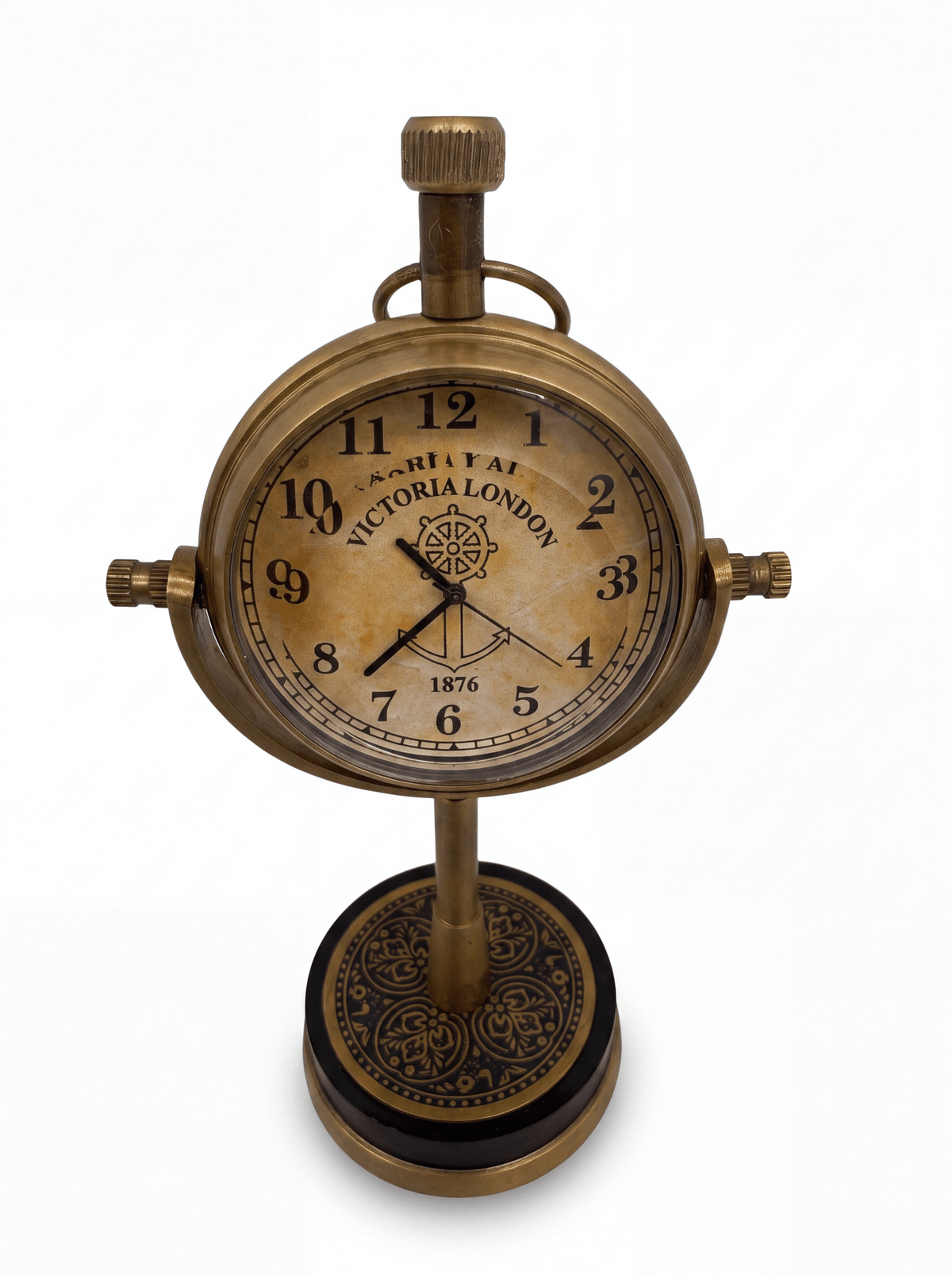 Vintage Pirinç Masaüstü Saat – Victoria London 1876 Denizcilik Serisi - zarifceconcept-3